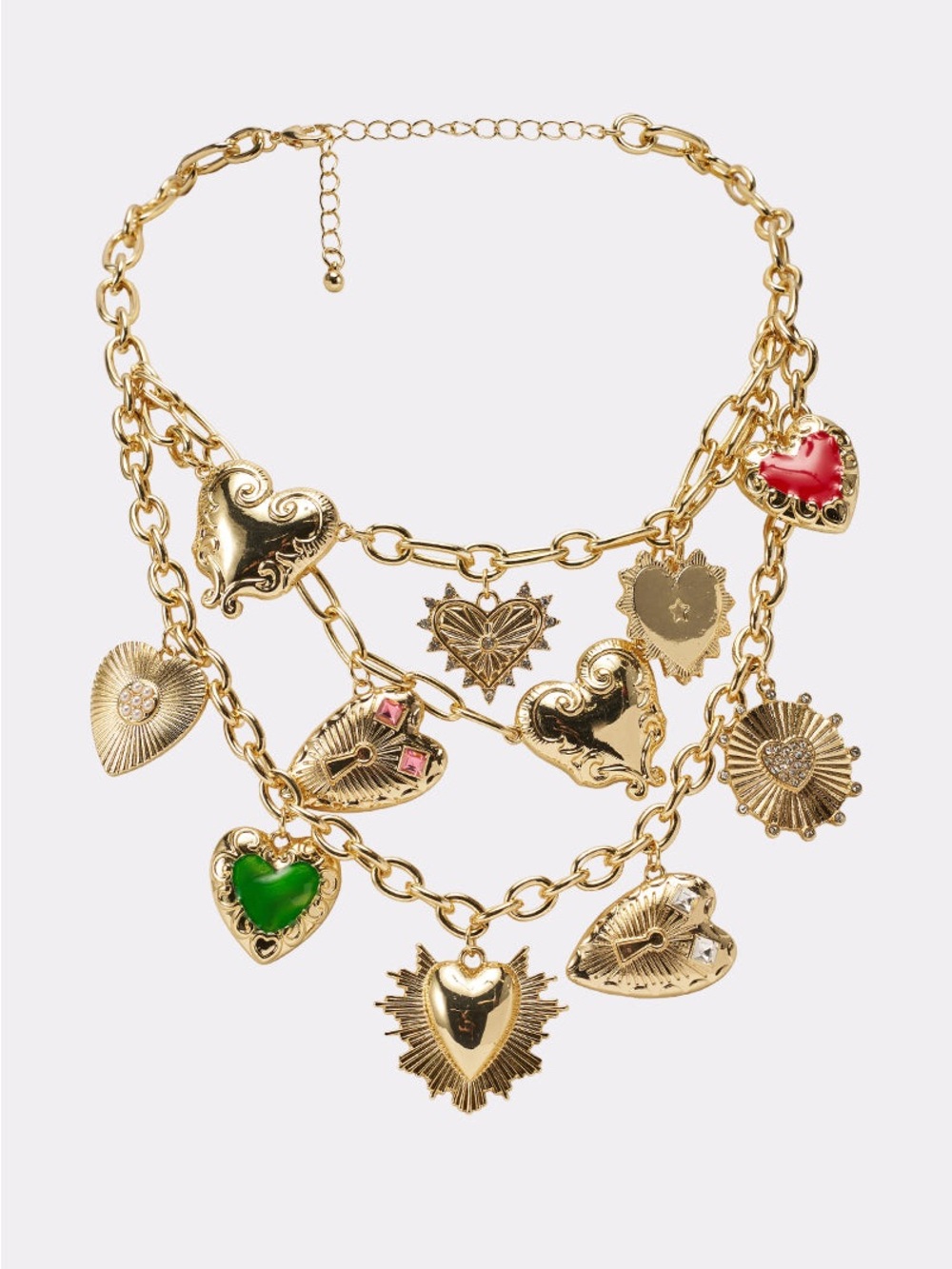 Multi Hearts Charm Chain Necklace
